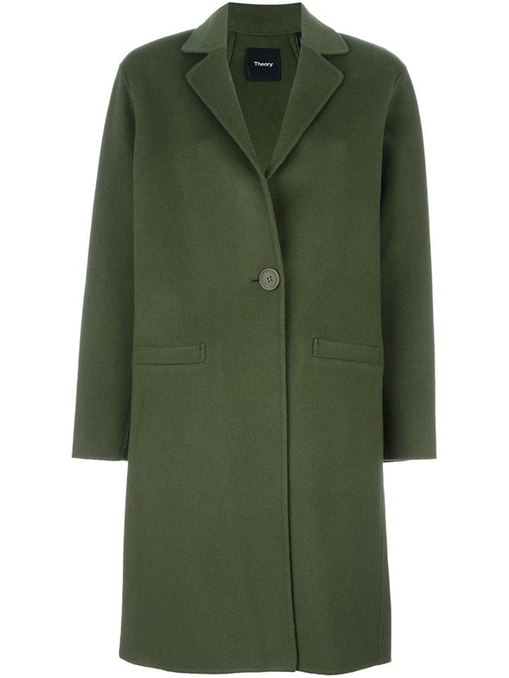 Theory 'peirette' Coat, Women's, Size: Small, Green, Polyester/polyurethane/cashmere/wool