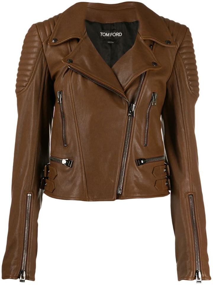 Tom Ford Cropped Zip-up Biker Jacket - Brown