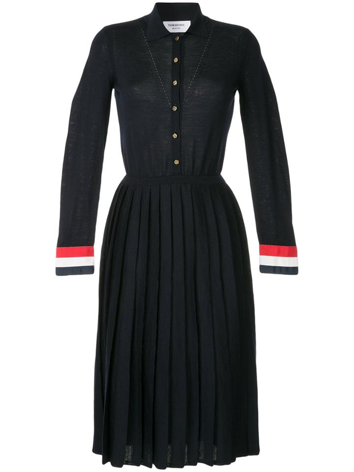 Thom Browne Pleated Knitted Shirt Dress - Blue