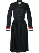 Thom Browne Pleated Knitted Shirt Dress - Blue