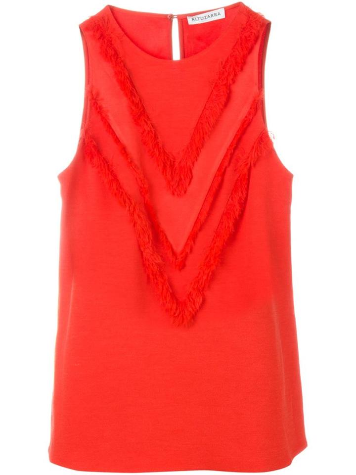 Altuzarra Frayed Detail Top, Women's, Size: 40, Red, Linen/flax/spandex/elastane/viscose