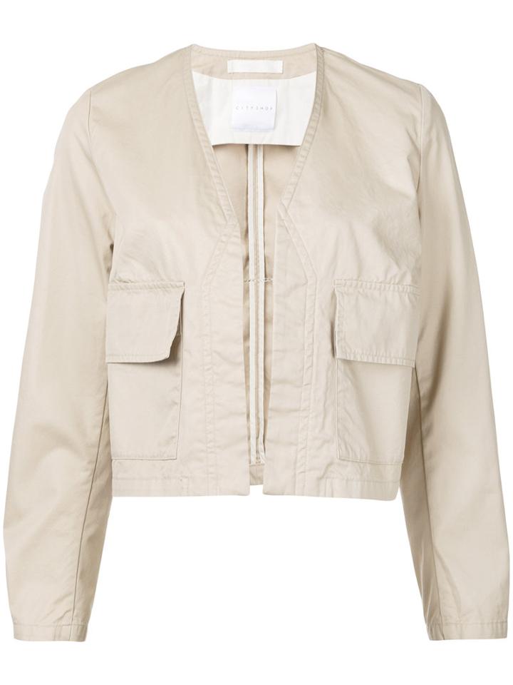 Cityshop - Cropped Flap Pocket Jacket - Women - Cotton - 38, Nude/neutrals, Cotton