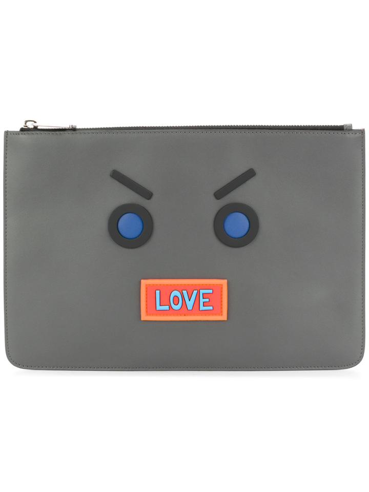 Fendi Faces Embroidered Clutch - Black