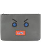 Fendi Faces Embroidered Clutch - Black