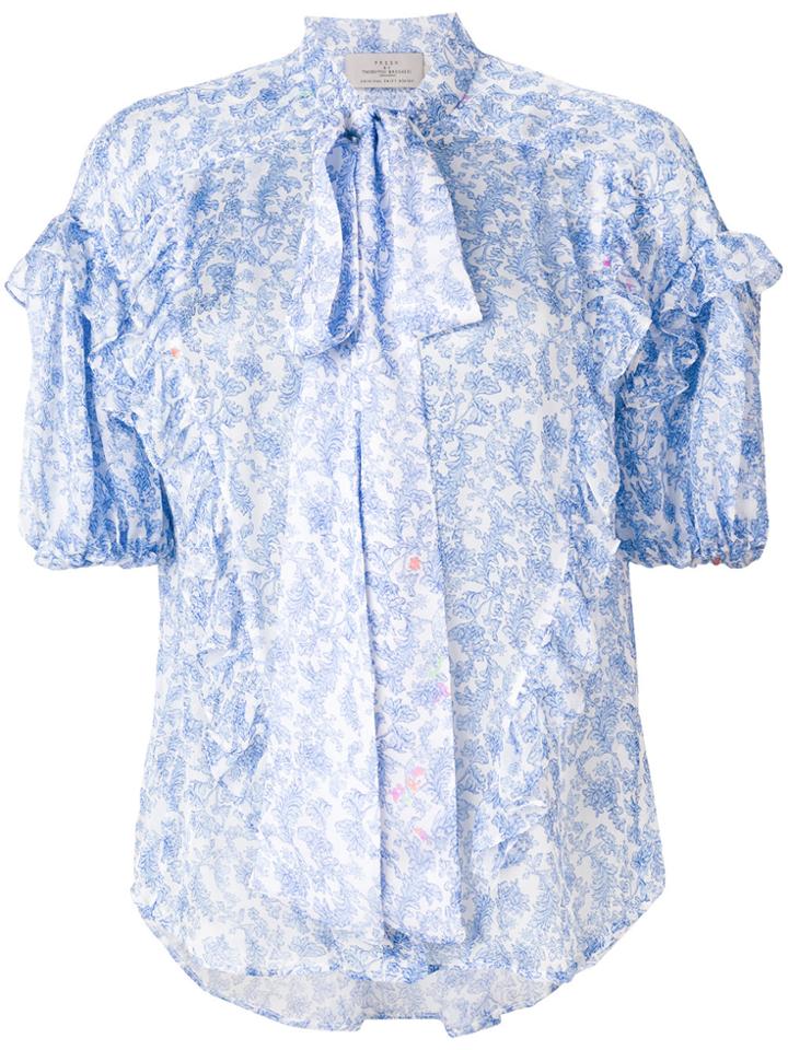 Preen By Thornton Bregazzi Justina Printed Pussy-bow Blouse - Blue
