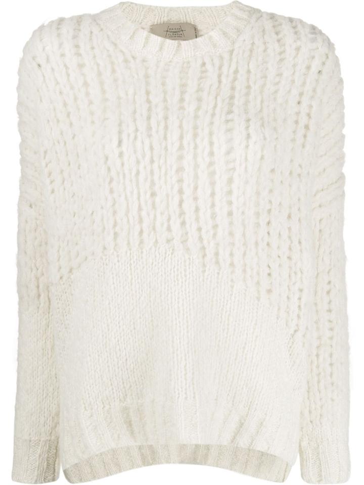Maison Flaneur Loose-fit Crew Neck Jumper - White