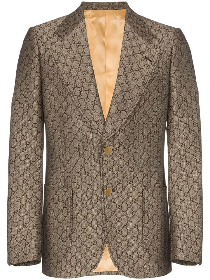 Gucci Gg Wool Blend Logo Blazer - Brown