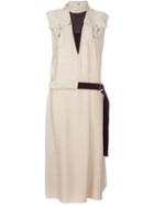 Kenzo Tie Waist Dress, Women's, Size: 36, Nude/neutrals, Viscose/silk/polyester/polyester