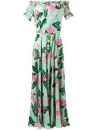 Isolda Off-shoulder Printed Long Dress, Women's, Size: 40, Green, Silk