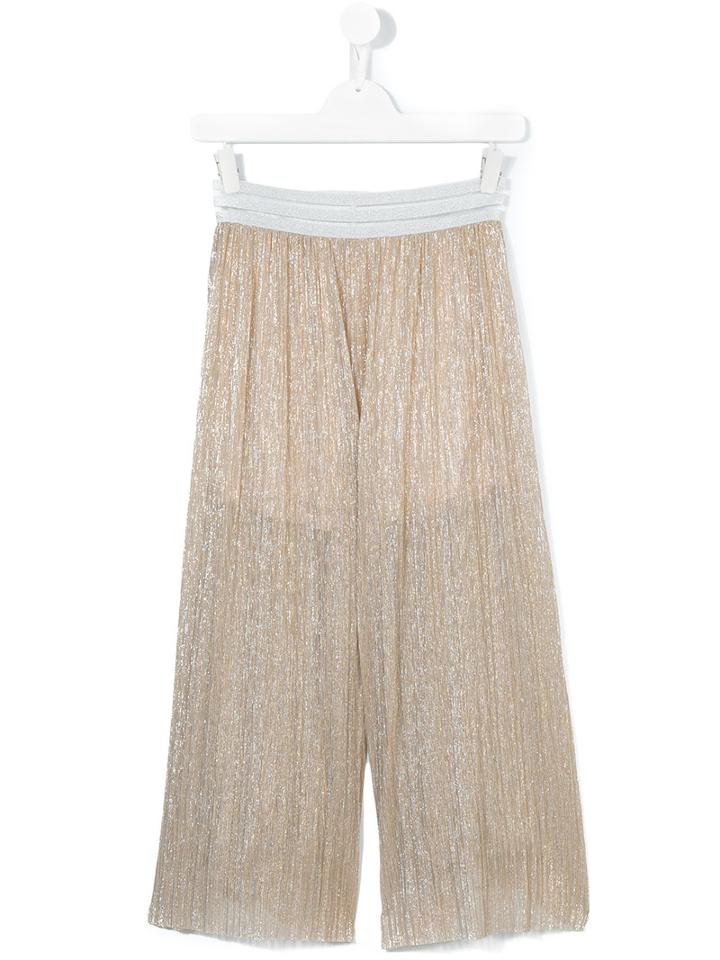 Loredana - Teen Metallic (grey) Plissé Cropped Trousers - Kids - Polyester/spandex/elastane/viscose/metallic Fibre - 14 Yrs