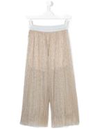 Loredana - Teen Metallic (grey) Plissé Cropped Trousers - Kids - Polyester/spandex/elastane/viscose/metallic Fibre - 14 Yrs