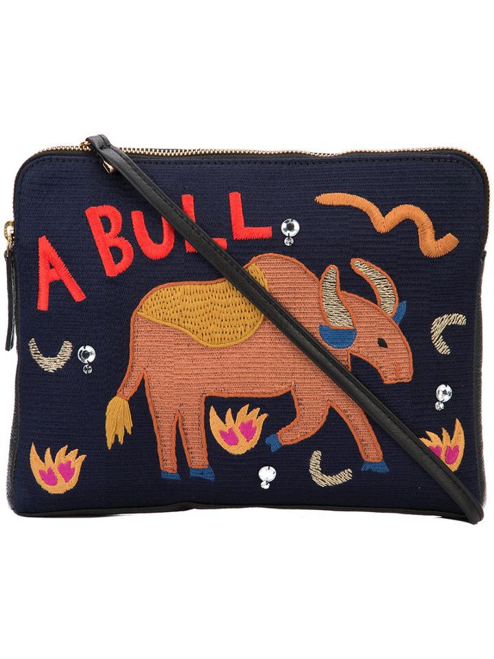 Lizzie Fortunato Jewels 'safari' Embroidered Clutch, Women's, Blue, Leather/rhinestone