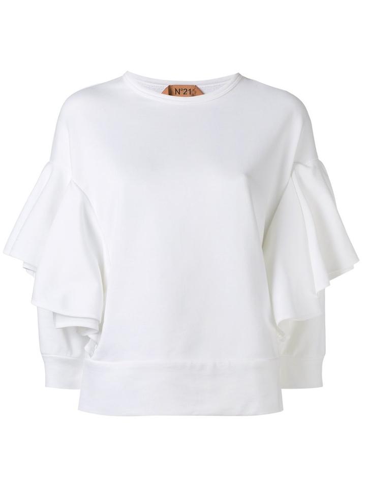 No21 Ruffle Sleeve Sweatshirt, Women's, Size: 42, White, Cotton