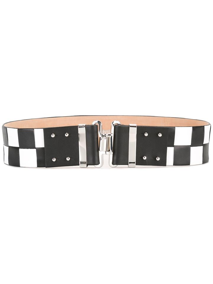 Dsquared2 Checkerboard Hook Fastening Belt, Size: 85, Black, Calf Leather