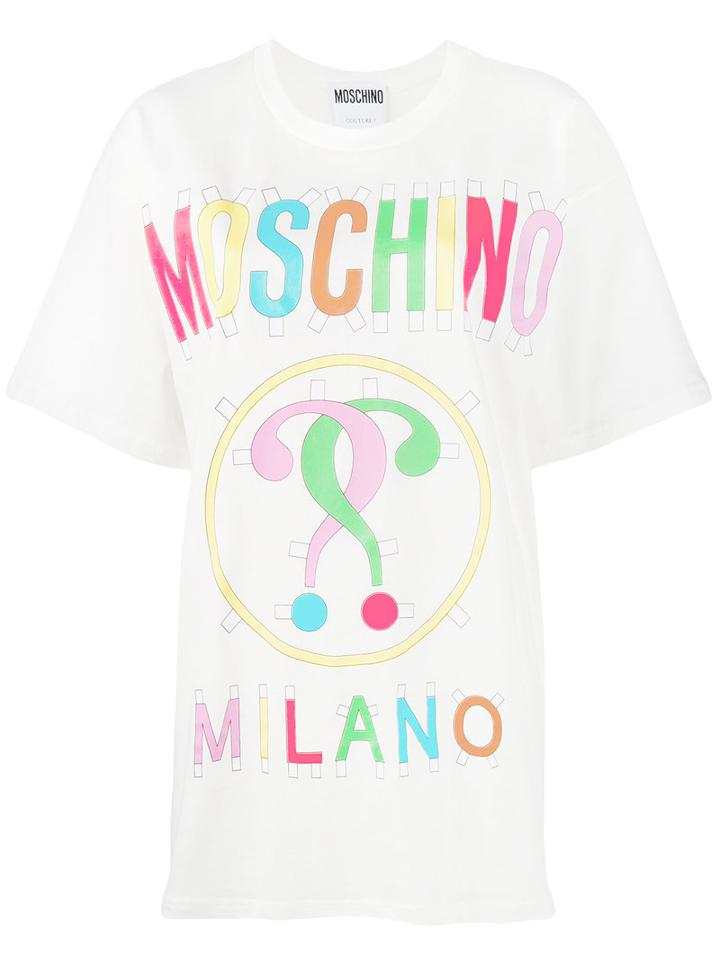 Moschino Tab Logo Print T-shirt, Women's, Size: Medium, White, Cotton