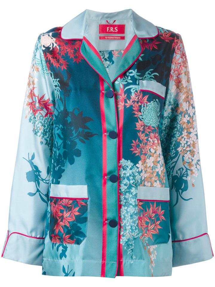 F.r.s For Restless Sleepers Botanical Print Shirt, Women's, Size: Medium, Blue, Silk