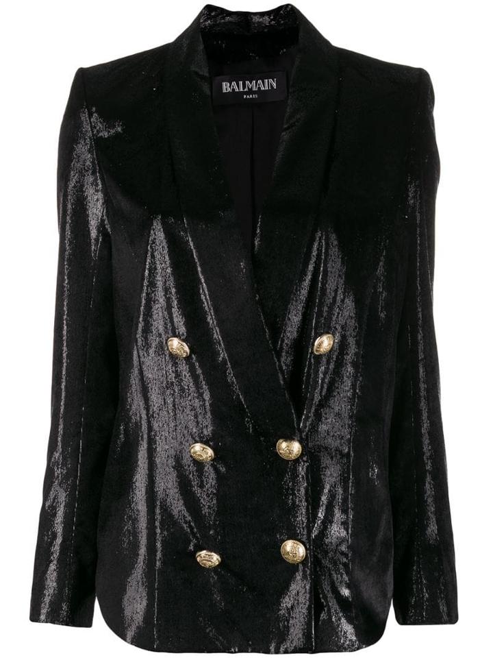 Balmain Metallic Double-breasted Blazer - Black