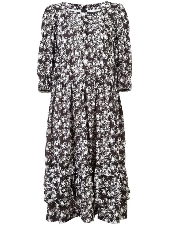 Comme Des Garçons Comme Des Garçons Floral Print Midi Dress - Black