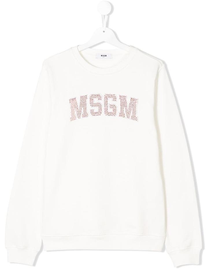 Msgm Kids Rhinestone Logo Sweatshirt - White