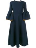 Roksanda Bell-sleeved Crepe Dress, Women's, Size: 8, Blue, Polyester/spandex/elastane/acetate/polyamide