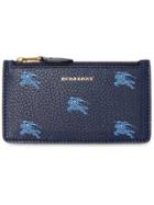 Burberry Equestrian Knight Leather Zip Card Case - Blue