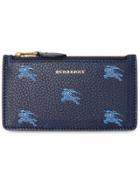 Burberry Equestrian Knight Leather Zip Card Case - Blue