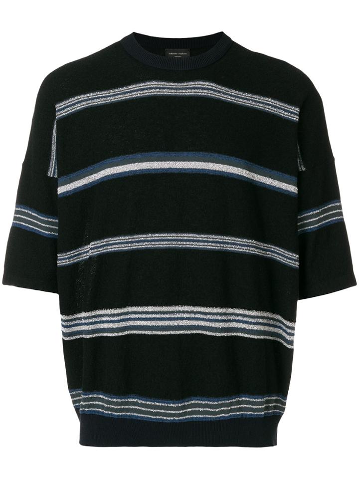 Roberto Collina Striped Short Sleeve Jumper - Black