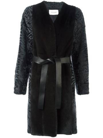 Yves Salomon Belted Coat, Women's, Size: 42, Grey, Lamb Fur/mink Fur/sheep Skin/shearling/silk