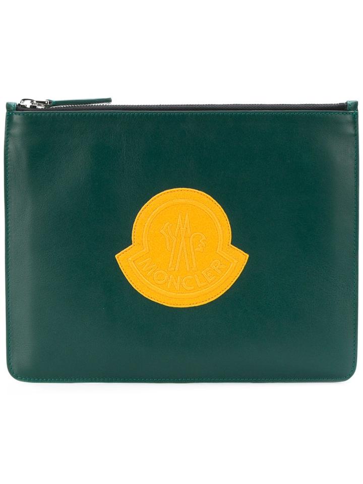 Moncler Logo Embroidered Clutch - Green