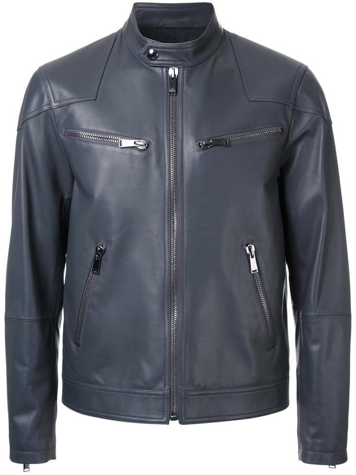 Kent & Curwen Leather Biker Jacket, Men's, Size: Medium, Black, Lamb Skin