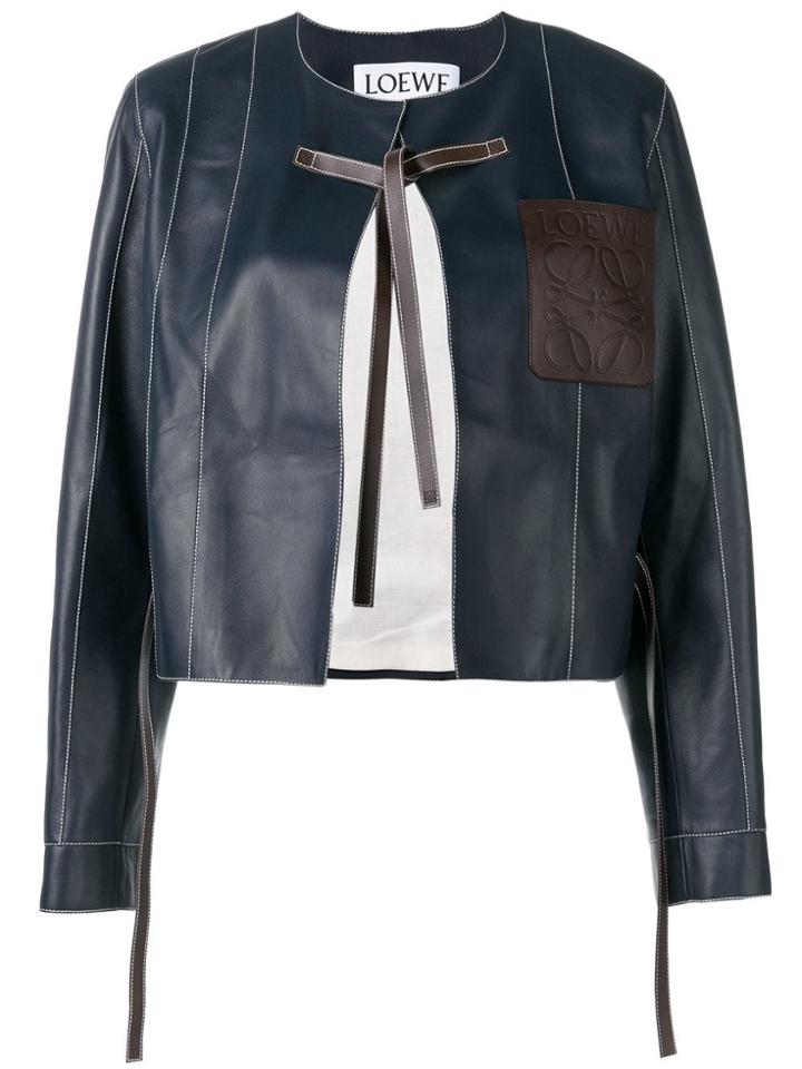 Loewe Tie Fastening Leather Jacket - Blue