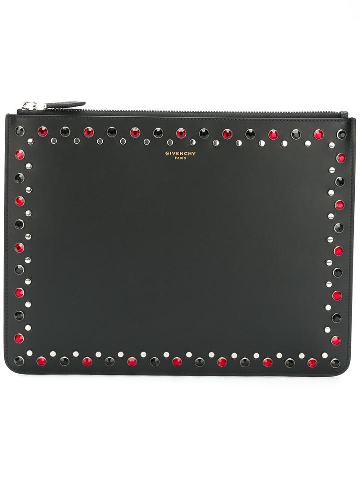 Givenchy Embellished Trim Pouch, Men's, Black, Calf Leather/glass/metal