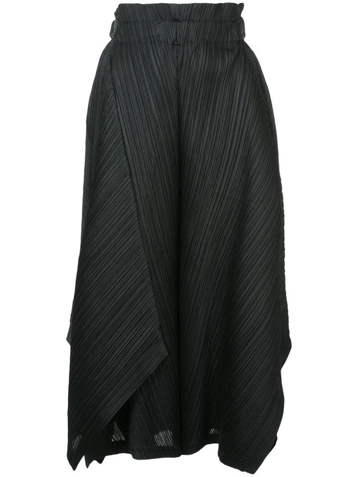 Pleats Please By Issey Miyake Flared Pleated Crop Trousers - Black