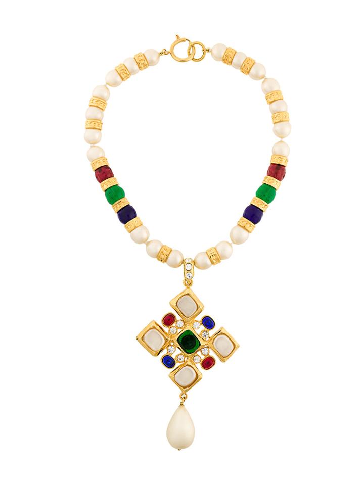 Chanel Vintage Gripoix Cross Necklace - Metallic