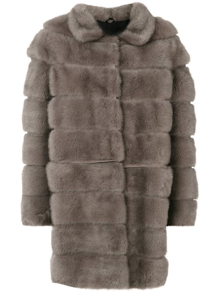 Simonetta Ravizza - Oversized Coat - Women - Silk/mink Fur - 42, Grey, Silk/mink Fur