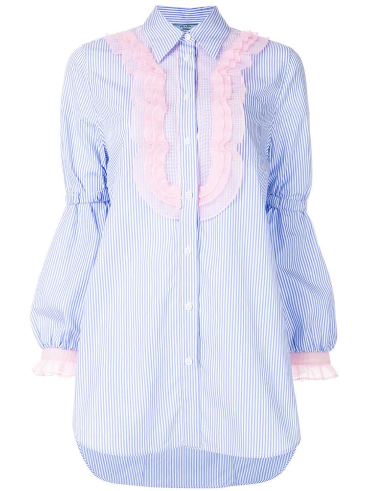 Prada Ruffle Bib Cotton Shirt - Blue