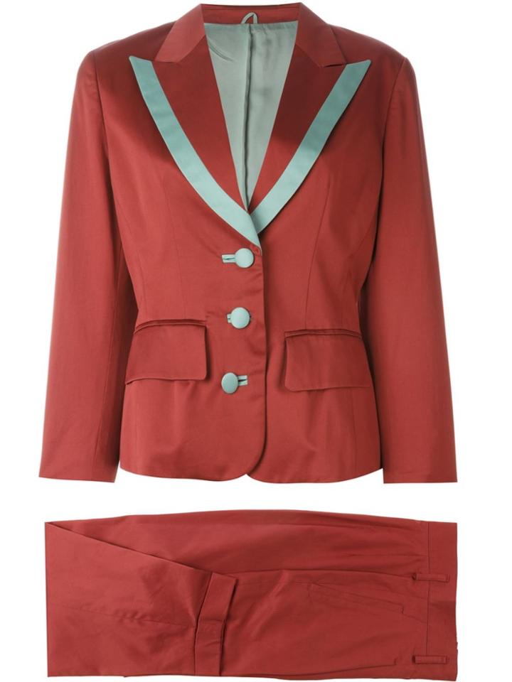 Kenzo Vintage Contrast Trim Tailored Suit - Pink & Purple