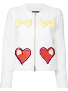 Boutique Moschino Embroidered Hearts Bow Applique Jacket, Women's, Size: 44, White, Polyester/other Fibres