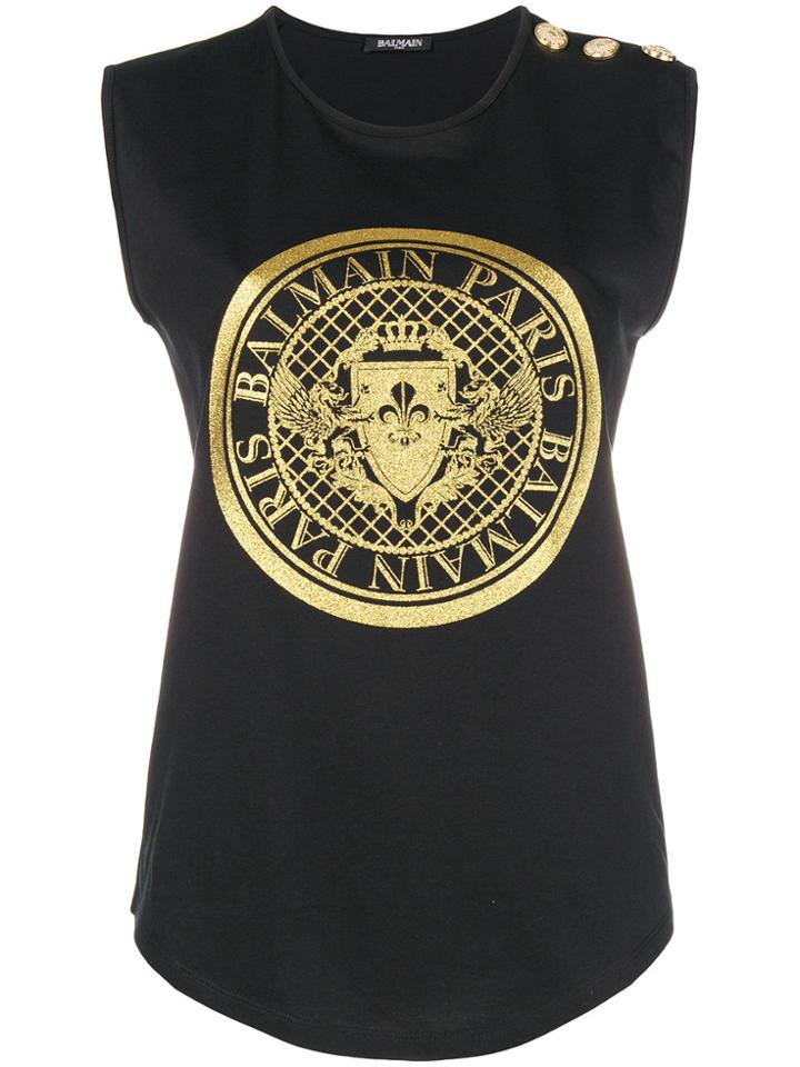 Balmain Foiled Logo Tank - Black