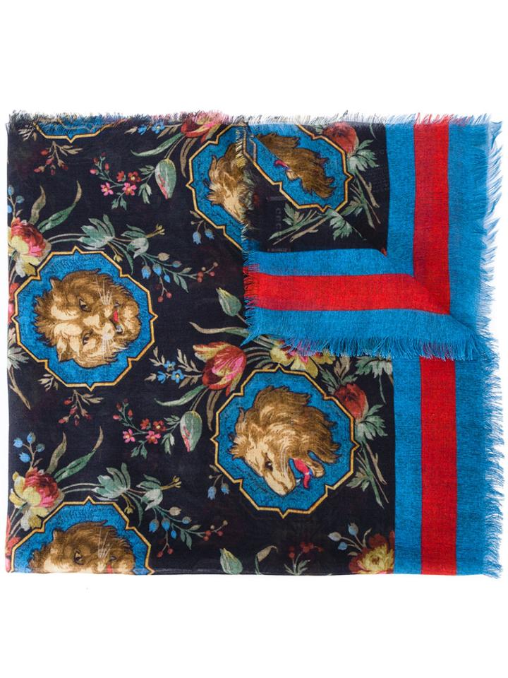 Gucci Lion Print Scarf - Black