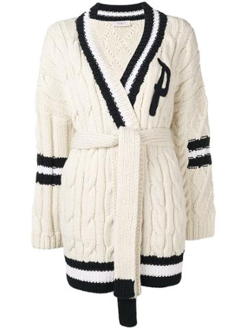 Pringle Of Scotland Hand Knitted Cricket Cardigan In White/cream/navy