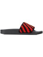 Off-white Striped Pool Slides - Red
