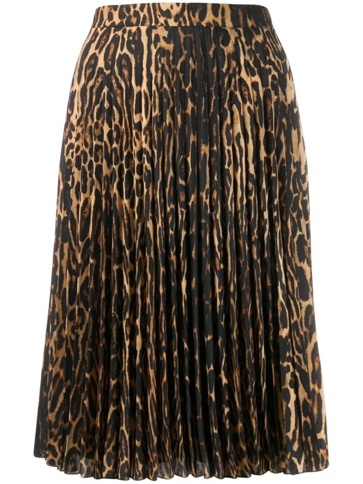 Burberry Leopard-print Pleated Skirt - Black