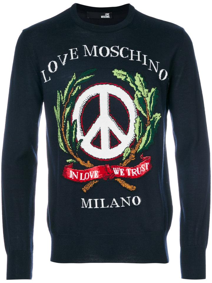 Love Moschino - Embroidered Sweatshirt - Men - Acrylic/virgin Wool - L, Blue, Acrylic/virgin Wool