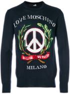 Love Moschino - Embroidered Sweatshirt - Men - Acrylic/virgin Wool - L, Blue, Acrylic/virgin Wool
