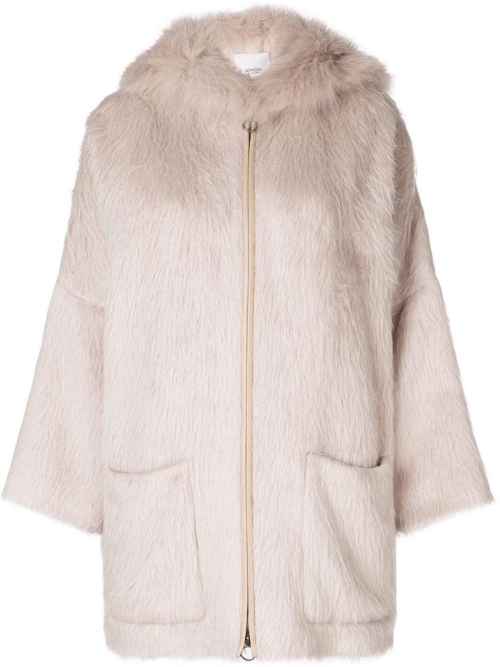 Agnona Zipped Hooded Coat - Pink & Purple