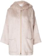 Agnona Zipped Hooded Coat - Pink & Purple