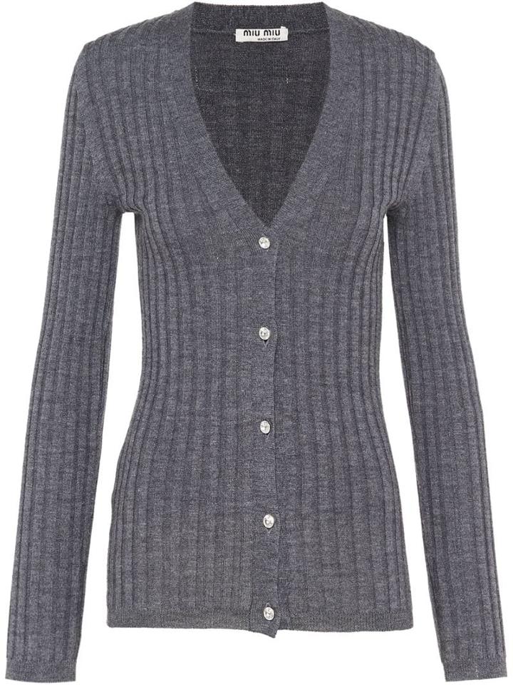 Miu Miu Ribbed Knit Cardigan - Grey