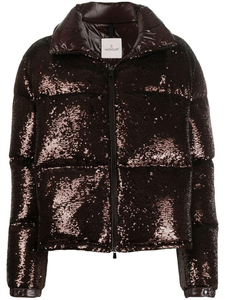 Moncler Sequinned Puffer Jacket - Brown