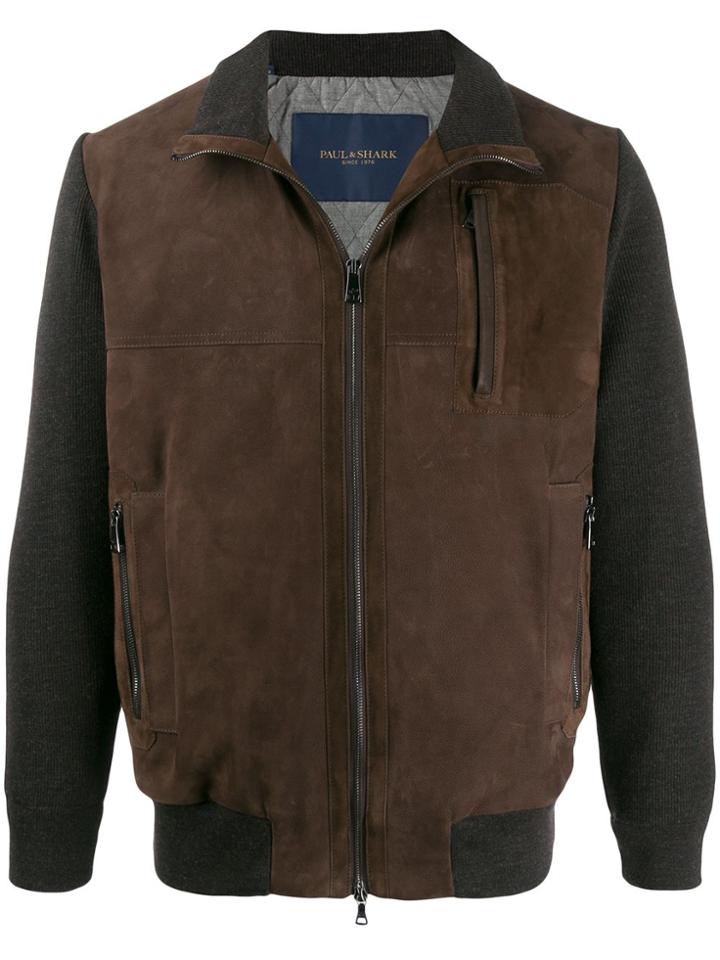 Paul & Shark Contrast Texture Colour Block Jacket - Brown